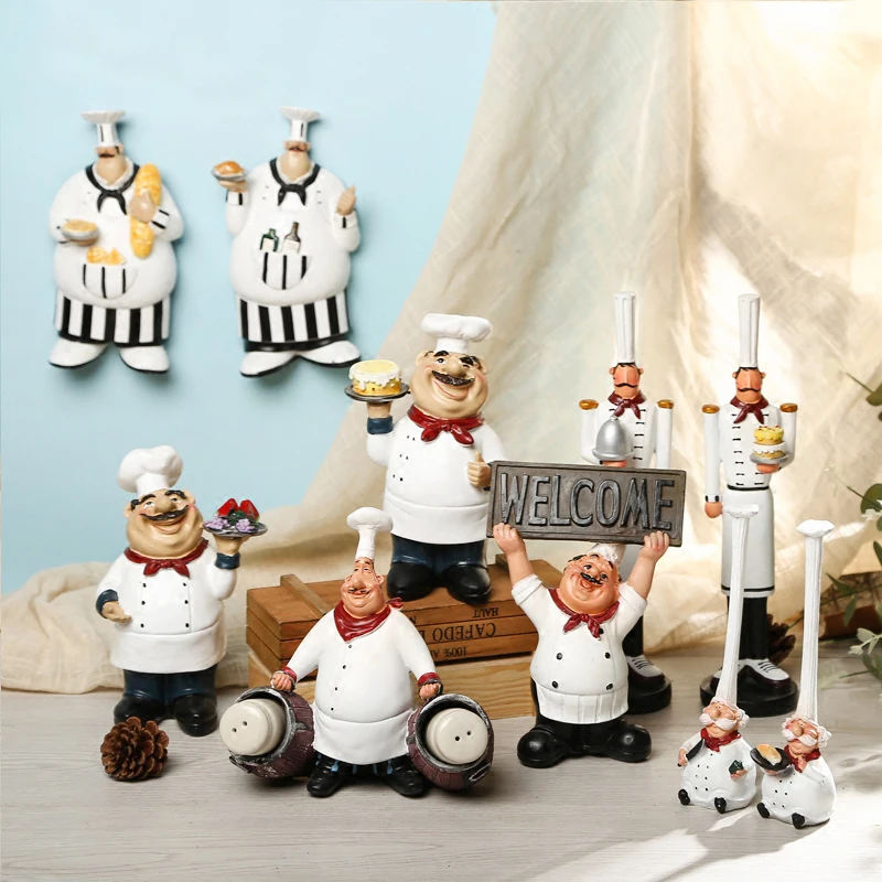 

Europe Creative Resin Retro Chef Figurines Restaurant Bakery Wine Cabinet Soft Decorations Desktop Hotel Small Ornaments