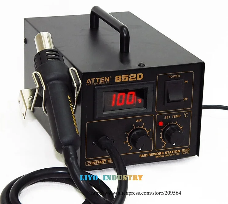 ATTEN AT852D SMD Solder Station Soldering Iron Hot Air Gun Rework