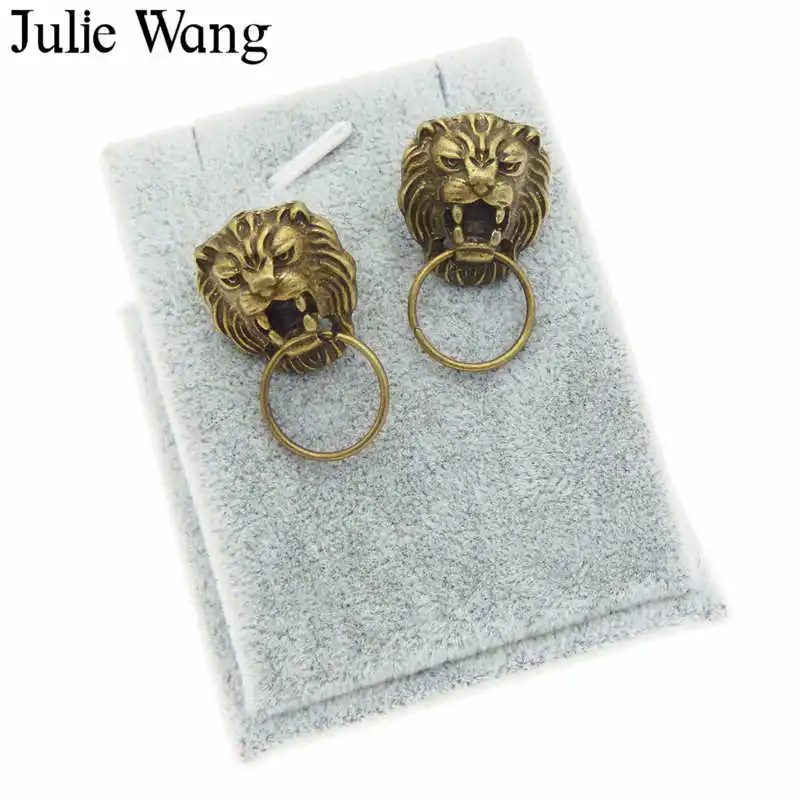 Julie Wang 2 16 шт. Античная бронзовая Львиная голова серьги гвоздики с животными