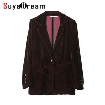 

Women Blazer 100%Silk Velvet Solid One button blazers Office Lady style Blusas femininas 2017 NEW Fall Winter