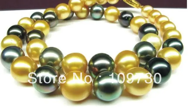 

Jewelry 001724 noble south sea huge 10-12mm gold black pearl necklace 18"14KGP