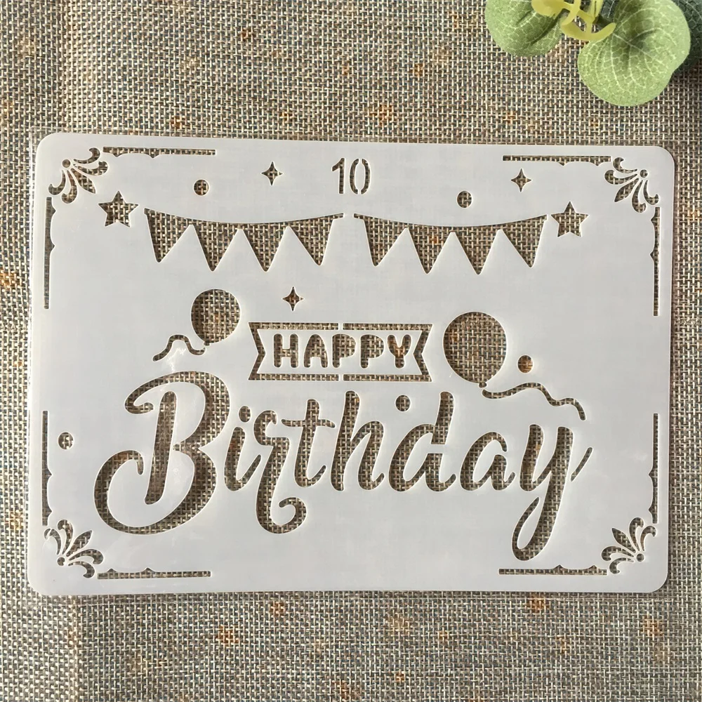 

18cm Happy Birthday Flag DIY Layering Stencils Painting Scrapbook Coloring Embossing Album Decorative Paper Card Template