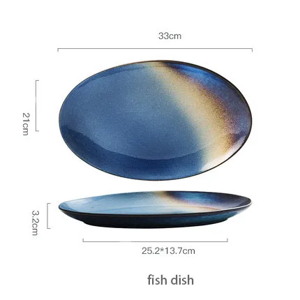 ANTOWALL, набор посуды из американской керамики, бытовая миска для риса, лапши, супа, тарелка для рыбы, плоский диск, градиентный синий xinghe - Цвет: fish dish