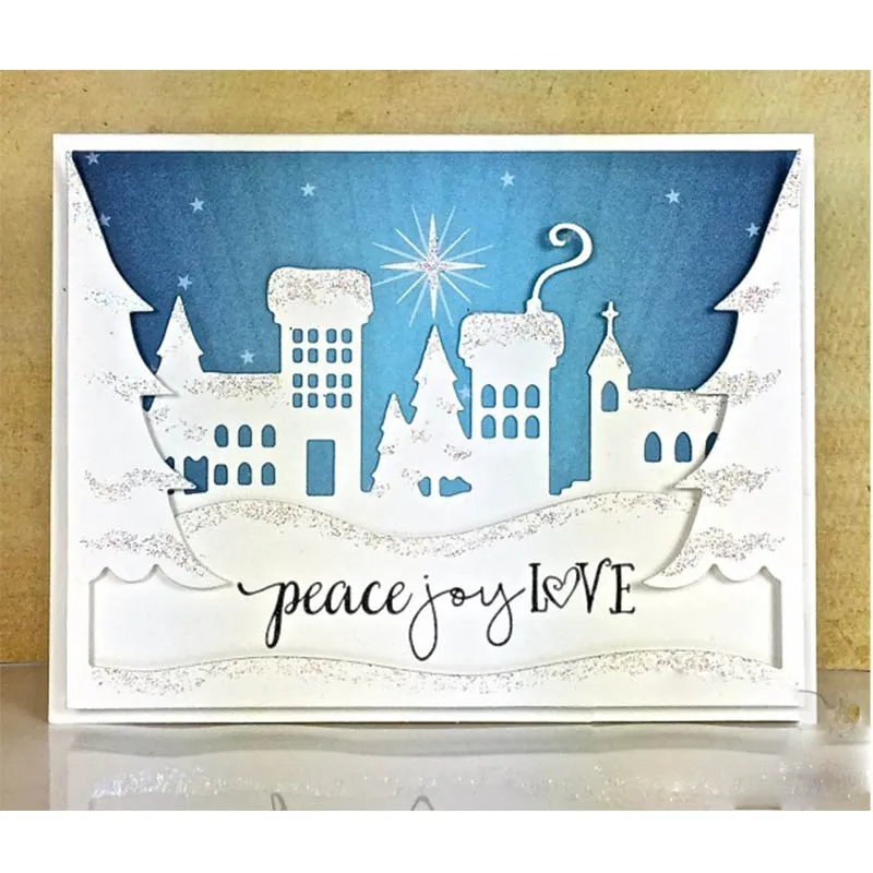 Рождественские мирные дома сцены металлическая прорезной трафарет для окраски для DIY бумажные карточки для скрапбукинга декоративные ремесла поставки