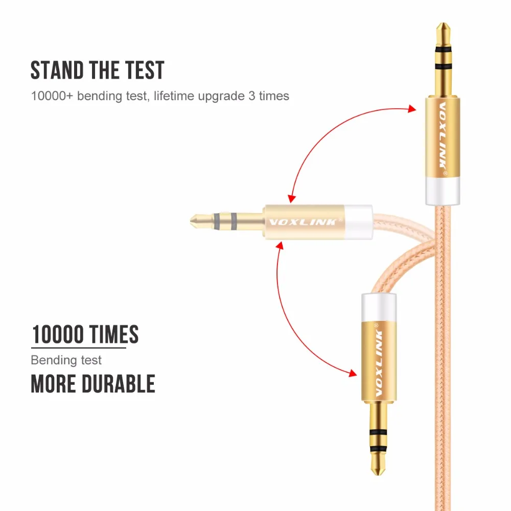 VOXLINK 1m/2m/3m Gold Plated Plug 3.5mm Aux Cable Male to Male Audio Cable Line For Car iPhone MP3/MP4 Headphone Speaker