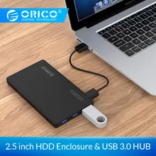ORICO 2,5 корпус для жесткого диска USB 3,0 чехол для жесткого диска с 3 портами USB 3,0 концентратор инструмент бесплатный дизайн драйвер с 5V2A адаптер питания