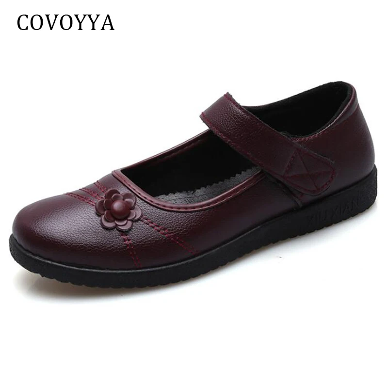 

COVOYYAR Flower Women Flats 2019 Spring Autumn PU Leather Soft Bottom Women Shoes Hook Loop Casual Shoes WFS967