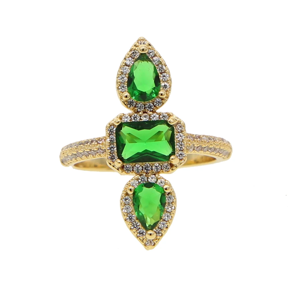 Роскошная модная квадратная Геометрическая Длинная форма для женщин и девушек, очаровательные ювелирные изделия с зелеными каплями, крошечные CZ золотые кольца для коктейлей