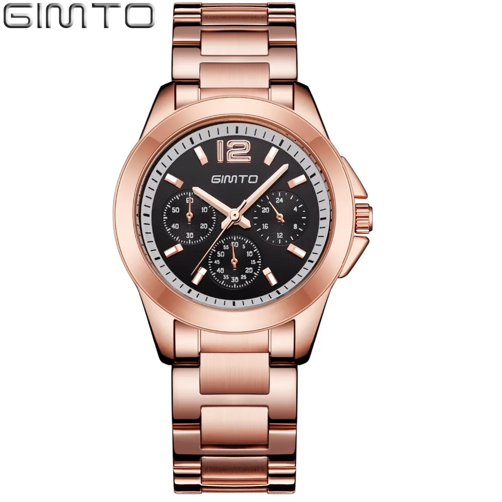 

GIMTO 2017 Luxury Brand Quartz Women Watches Stainless Steel Rose Gold Bracelet Ladies Watch Strap Female Clock Women Wristwatch