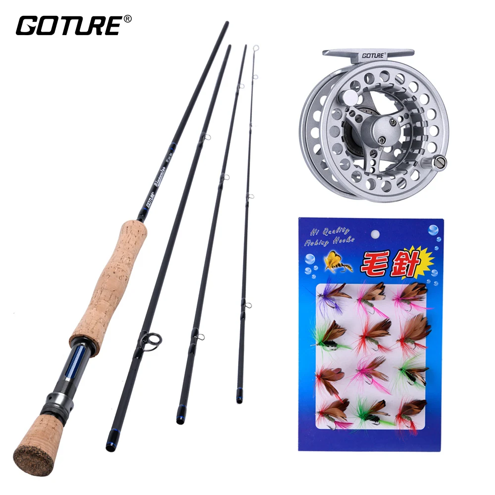

Goture Fly Fishing Reel Rod Combo 5/6 7/8 ACL Fly Reel and Bluewater Fly Rod with Flies Lures Fishing Kit Pesca