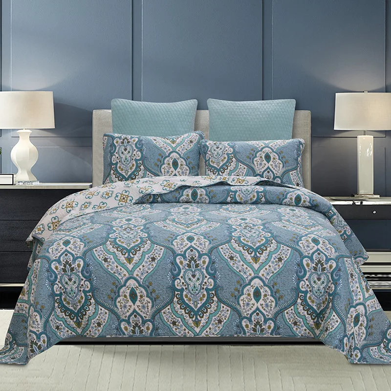 

CHAUSUB AB-side Cotton Bedspread Printed Quilt Set 3PC Quilted Bedding Quilts Bed Cover Pillowcase King Queen Size Coverlet Sets