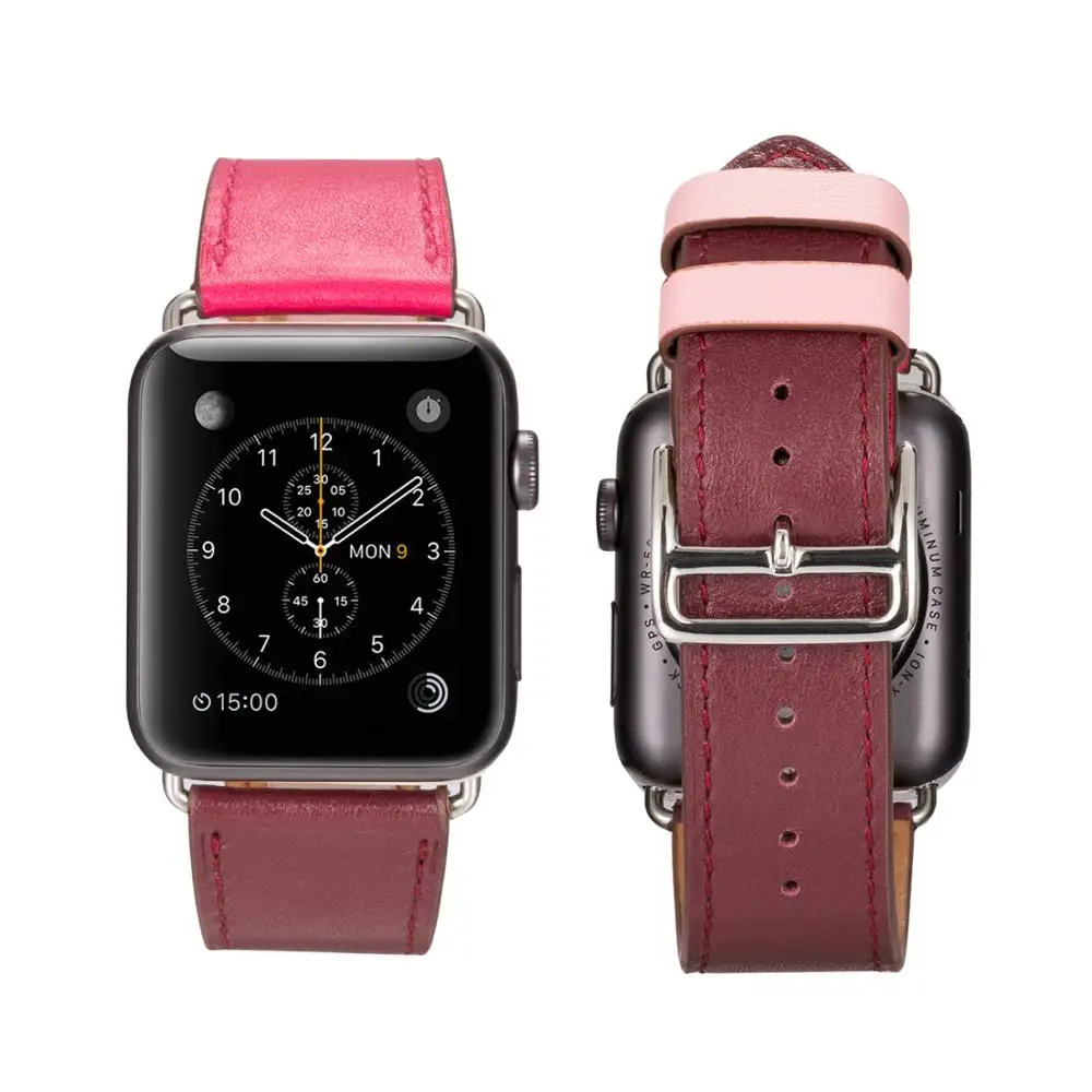 

Double Color Leather Watch Band Loop Strap For Iwatch 38mm 44mm , VIOTOO Leather Watch Band Strap For Apple Watch 3 42mm