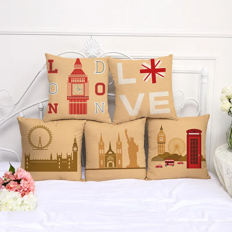 Decorative Pillow Case Vintage England London Style Pillowcase 17.5 Inches Cotton Linen Chair Seat Throw Cover L1001 | Домашний
