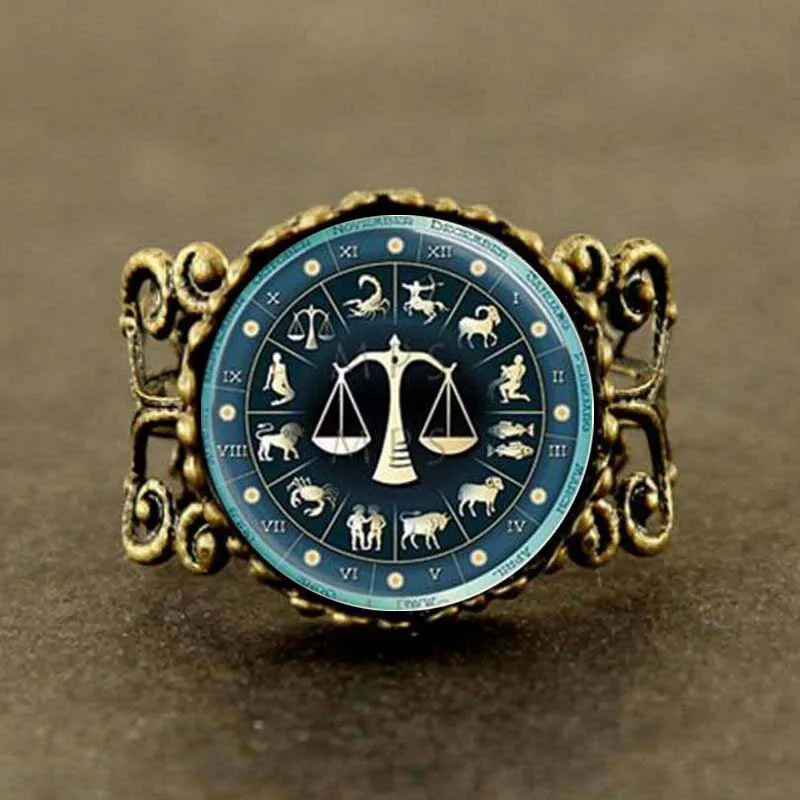 voor de helft oosters Tante Steampunk 2017 New Libra Zodiac Jewelry Astrological Sign Scales September  October Birthday Astrology Ring - Rings - AliExpress