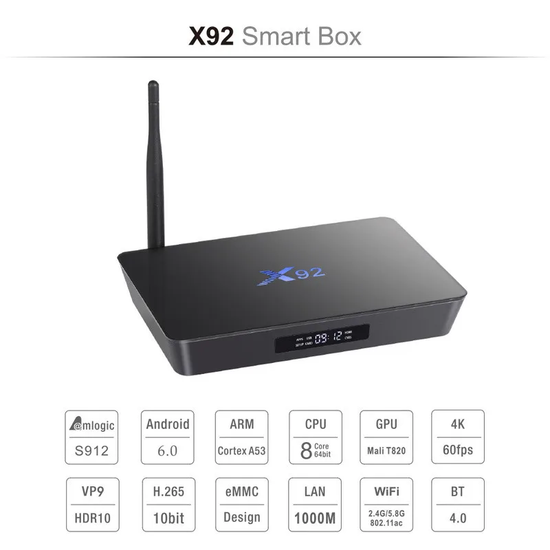 X92 Amlogic S912 Восьмиядерный Android 7,1 ТВ приставка 3 ГБ 32 ГБ 2,4/5,8G двойной Wifi 4K H.265 BT4.0 Смарт медиаплеер приставка