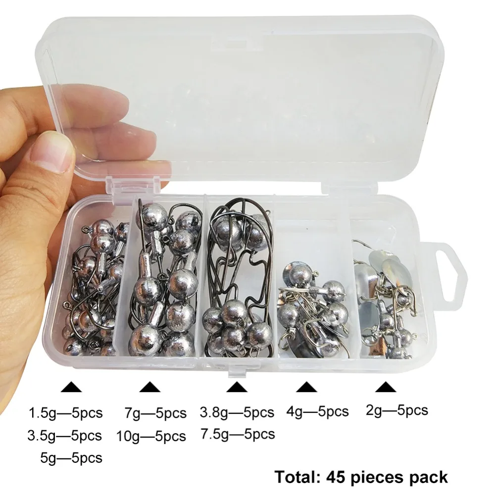 INFOF 45-pieces Jig Head рыболовный крючок комплект Jighead Неокрашенный 1,5 г-10 г свинцовые Крючки рыболовные крючки крючок под червя для ловли карпа