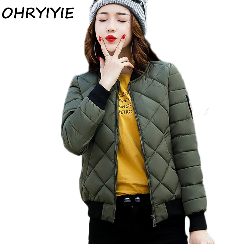 Image OHRYIYIE 2017 Autumn Winter Flight Army Green Bomber Jacket Women Cool Basic Jacket Coat Female Baseball Jacket Outwear