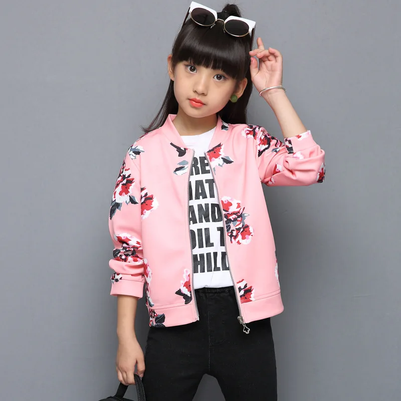 Детская одежда Весенняя Модная Повседневная Удобная куртка на молнии с пионами розового и черного цвета