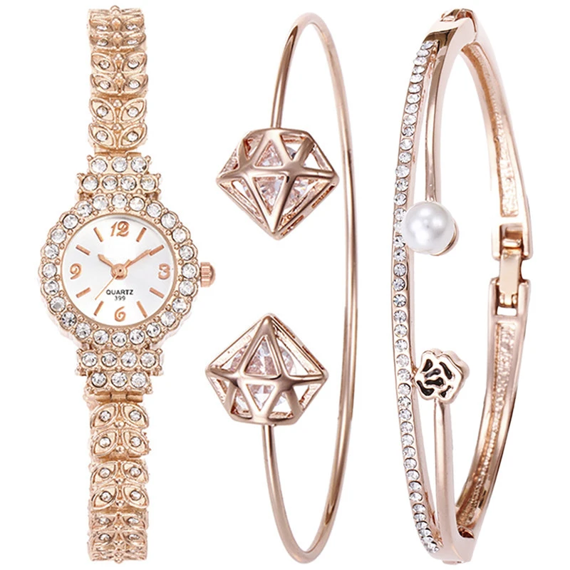 LASPERAL 2/3pcs Luxury Simulate Peal Bangle Set Gift Women Watch Bracelet Full Rhinestone Jewelry Fashion Steel Strip Wristwatch LASPERAL 2/3pcs Luxury Simulate Peal Bangle Set Gift Women Watch Bracelet Full Rhinestone Jewelry Fashion Steel Strip Wristwatch