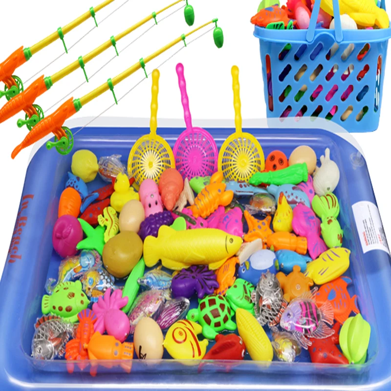 

3D magnetic marine life Magnetic Fishing Toy Rod Net Set Child Model Play Fishing Games Outdoor Toys Inflatable pool