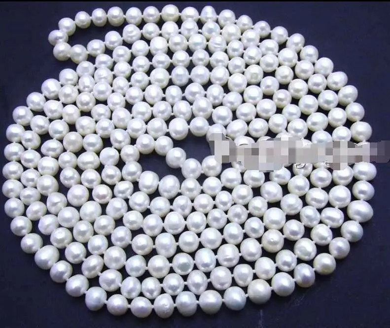 

Free shipping hot sale Women Bridal Wedding Jewelry >>SALE Super Long 80" Natural White 9-10mm Round Freshwater Pearl Necklace