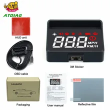 A100S с блендой лобовое стекло проектор OBD2 II EUOBD HUD Дисплей превышение скорости Предупреждение Системы Напряжение сигнализации
