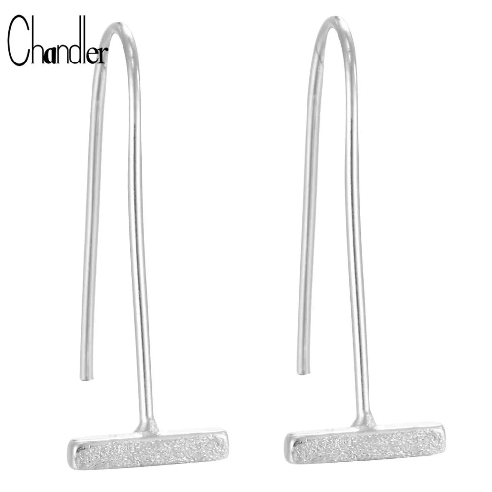 Pure 925 Sterling Silver Long Wire Pin Square Bar Cuff Drop Earring For Women 2017 New Design Anti-allergy Homme Femme Bijoux