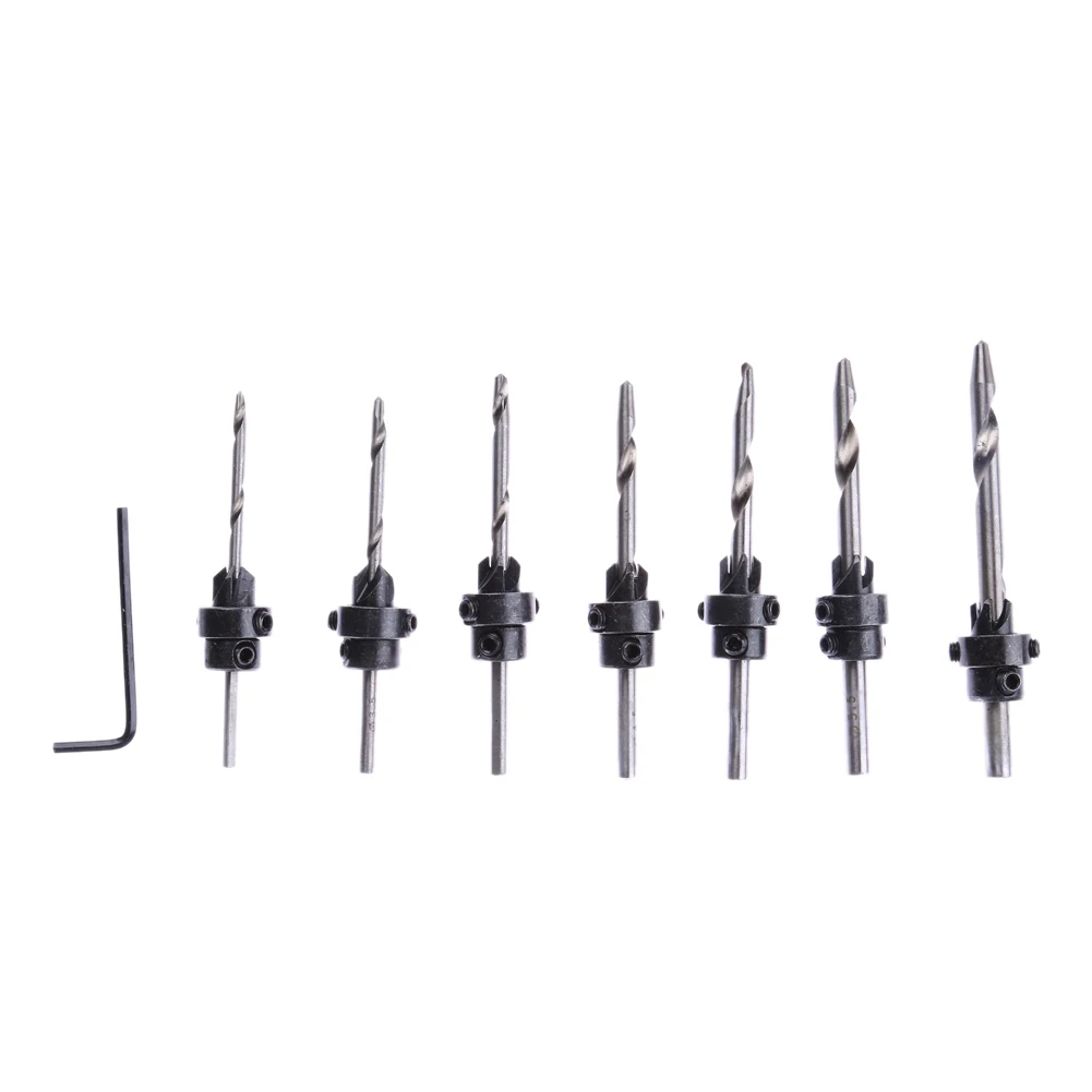 

7pcs Ti Hss Countersink Drill Bit Set Woodwork Tools Tapered Woodworking Drill Bits Countersinks Screw 5# 6# 7# 8# 9# 10# 12#