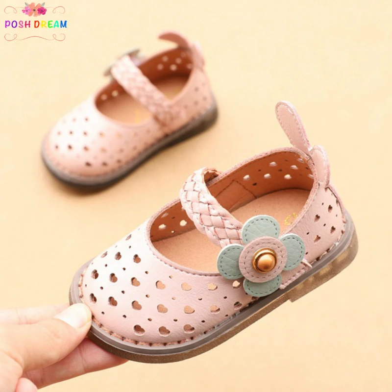 POSH DREA Pink Flower Toddler Baby Girls Shoes 1-2 Years Infant Little Girls Leather Soft Shoes Princess Baby Girl Tennis Shoes