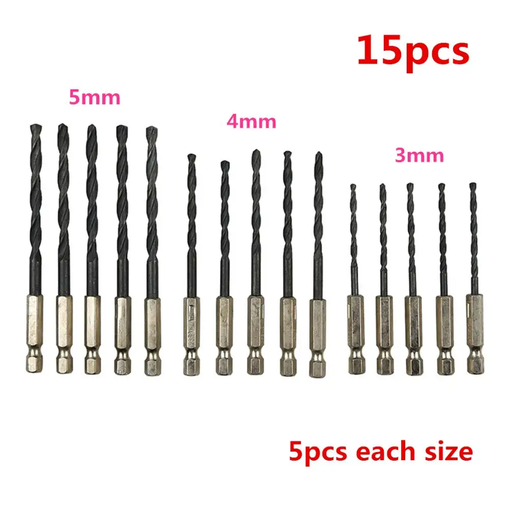 

15 Pcs/set Hex Handle Black Twist Drill High Speed Steel Nitriding Drill Set Spiral Carpenter Drill Metal Hole Opener 3mm4mm5mm
