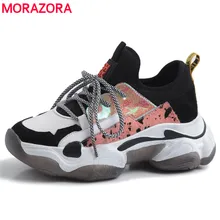 MORAZORA/Размеры 35-42; женские кроссовки из натуральной кожи; удобная повседневная обувь на шнуровке с круглым носком; кроссовки на платформе; женская обувь на плоской подошве