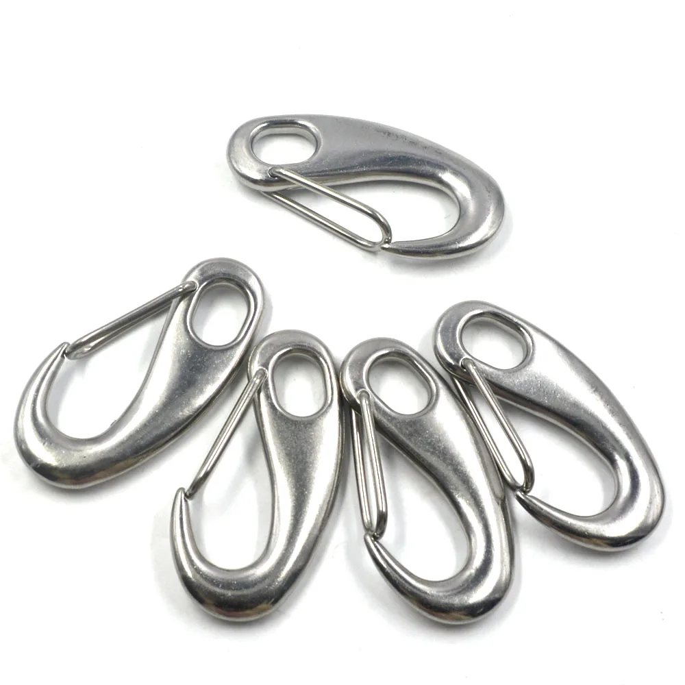 

Large Silver Tone Multifunctional 304 Stainless Steel Egg Shape Spring Snap Hook Quick Link Carabiner, a pack of 5