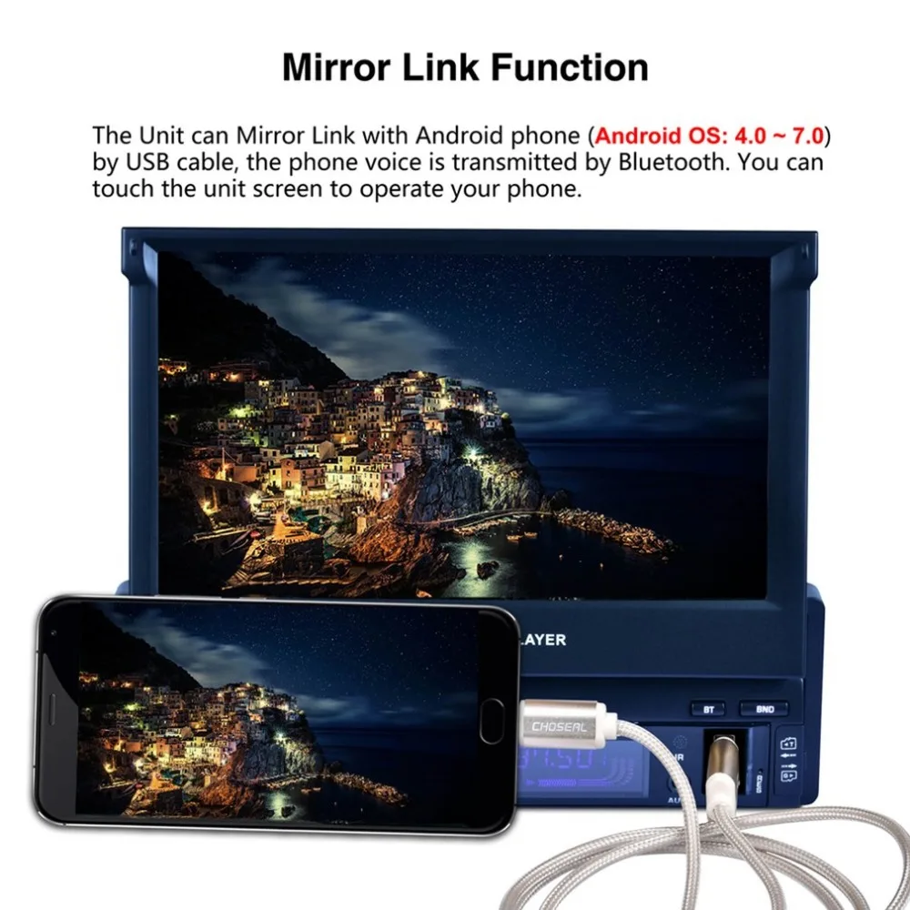 

Fashionable RK-7158 7 inch 1080P HD Touch Screen Car MP5 Player Automatic Retractable Screen 7 Color Backlight Music Player