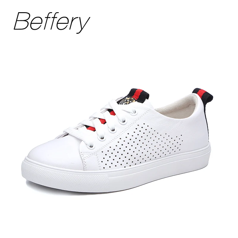 

Beffery 2018 Summer Sneakers Women Genuine Leather Shoes Ultra-soft White Sneakers Casual Flat Shoes