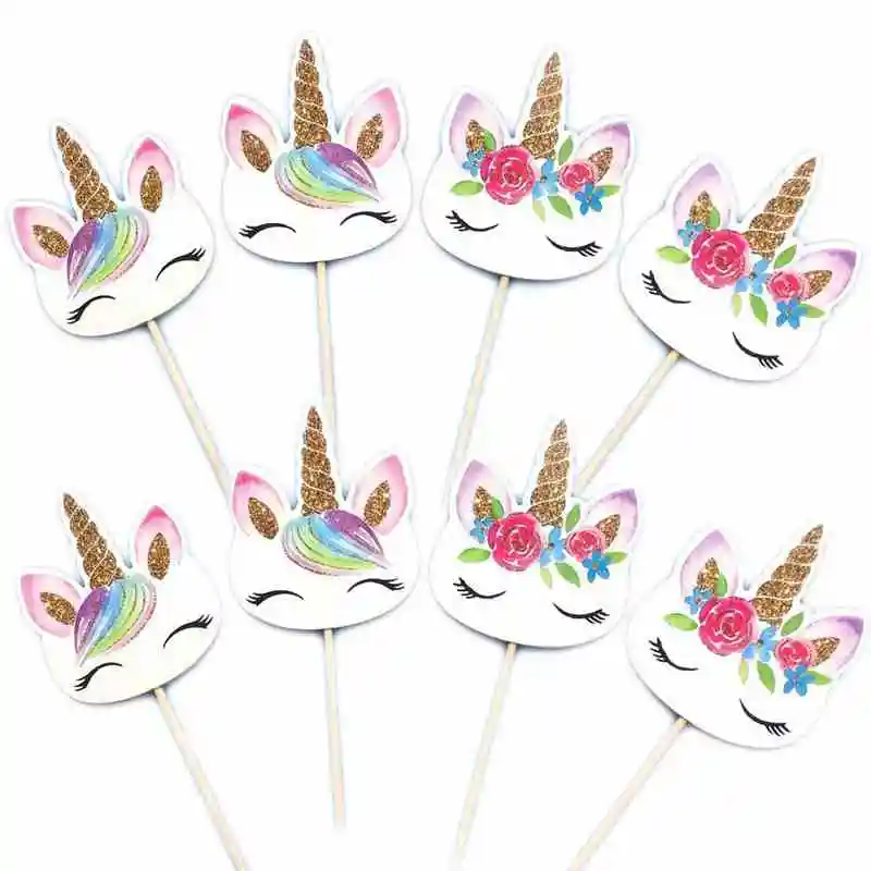24pcs unicorn cupcake topper pick kids happy birthday cake