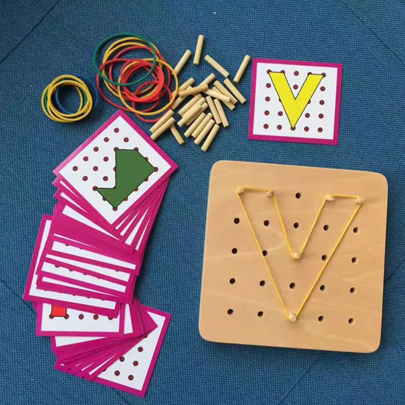 Baby Montessori Educational Wooden Toys Graphics Rubber Tie Nail Boards with Cards Educational Early Learning Toys YG0364H