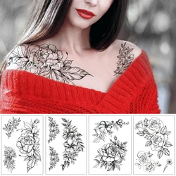 Geometric Flower Rose Eye Leaves Waterproof Temporary Tattoo Sticker Diamond Peony Black Tattoos Body Art Arm Fake Tatoo