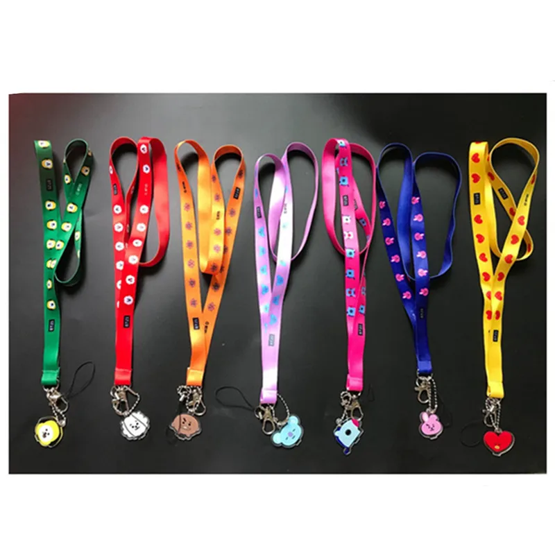 

1pc KPOP BTS BT21 Cartoon Neck Strap Lanyard Key Chain Phone Card Badge Holder Hanging Neck Rope YLM9630