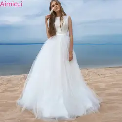 Пляжные свадебные платья 2019 Vestido Noiva Praia простой белый тюль Casamento свадебное платье с поясом на заказ плюс размер