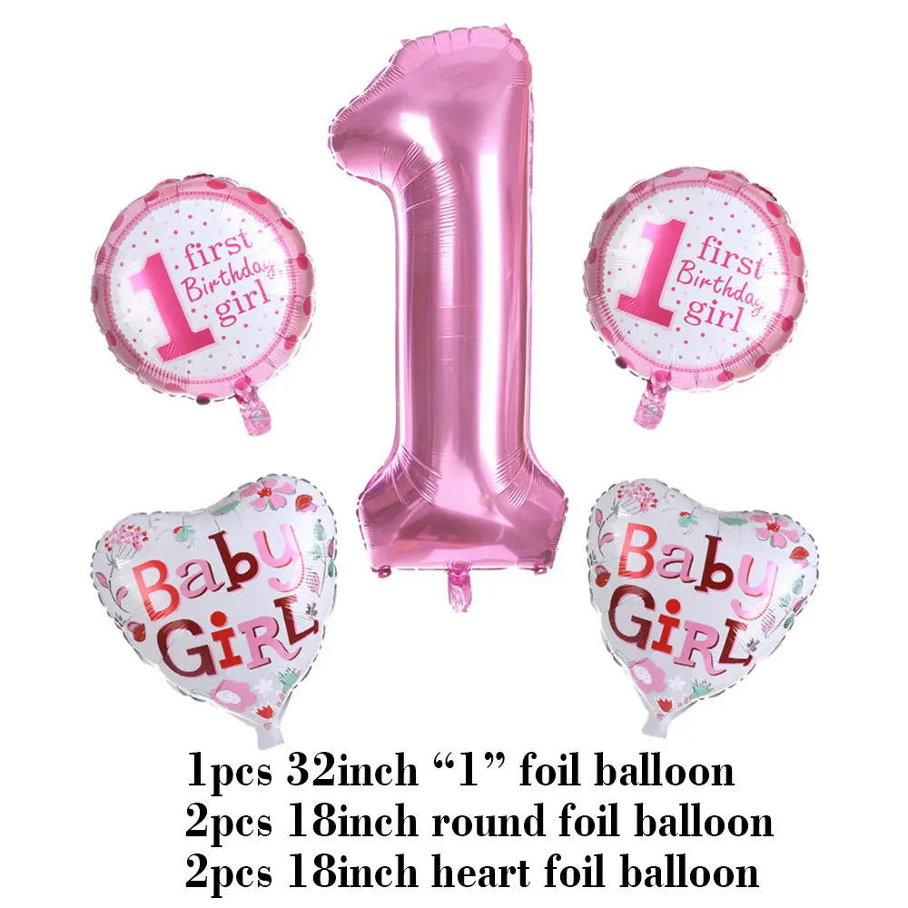 ZLJQ 19 шт. 1 с днем рождения конфетти воздушные шары из фольги в виде цифр первый ребенок мальчик девочка вечерние украшения мой 1 год поставки - Цвет: pink set