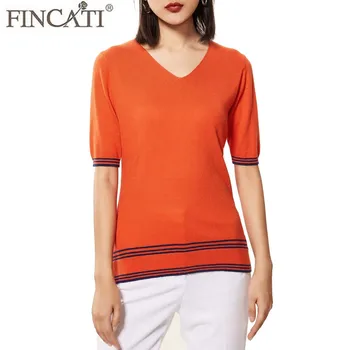 

Top Shirts Women Newest Autumn Cashmere Wool Blending V Neck Striped short sleeve Elegant Pullover Tops Bottom shirt