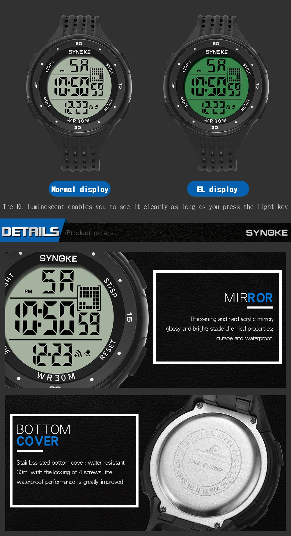 SYNOKE Mens Digital Watches Fahion Sport Fitness Watch G Shock Waterproof Watch Male Clock Watches Man Fashion Stopwatch
