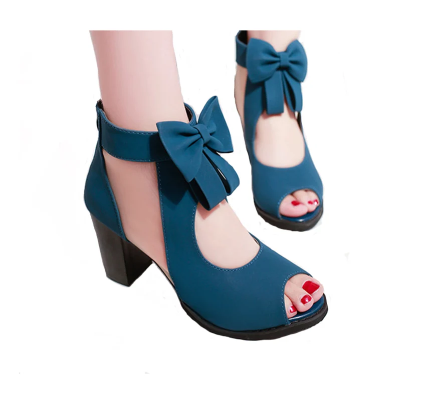 

2019 Summer New Fashion Cool Boots Hollow Bow Ladies Landals Back Zipper Fish Mouth Women's Shoes Sandalias De Verano Para Mujer