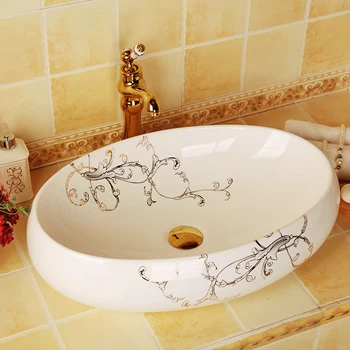 

Oval shape white Europe style china washbasin sink Jingdezhen Art Counter Top ceramic bathroom sink bathroom china wash basins