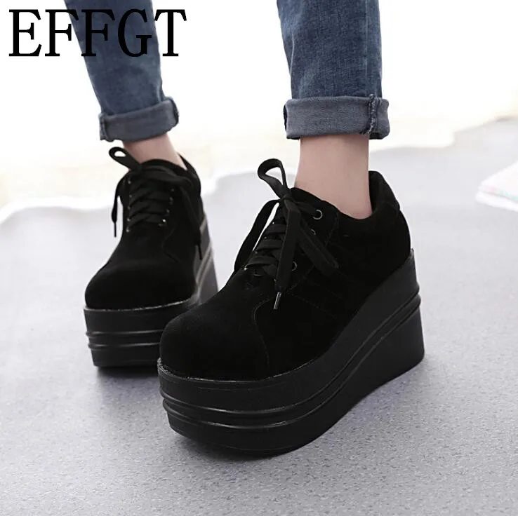 

EFFGT 2019 fashion women shoes comfortable leisure plus size ladies platform shoes 2019 Women Flats Female shoes laces