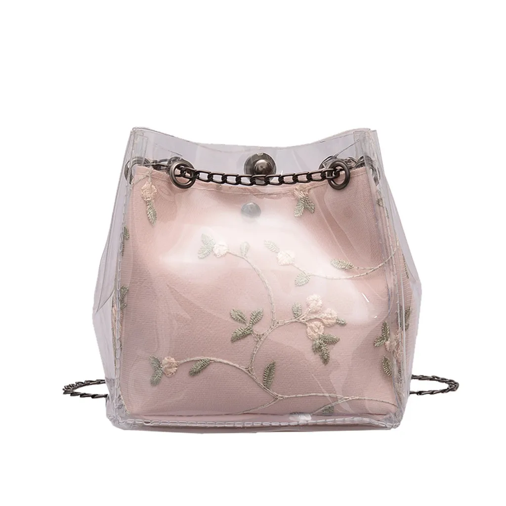 

Women Small Bucket Bags Plastic Transparent Totes Composite Chain Bag Female Mini Jelly Handbags