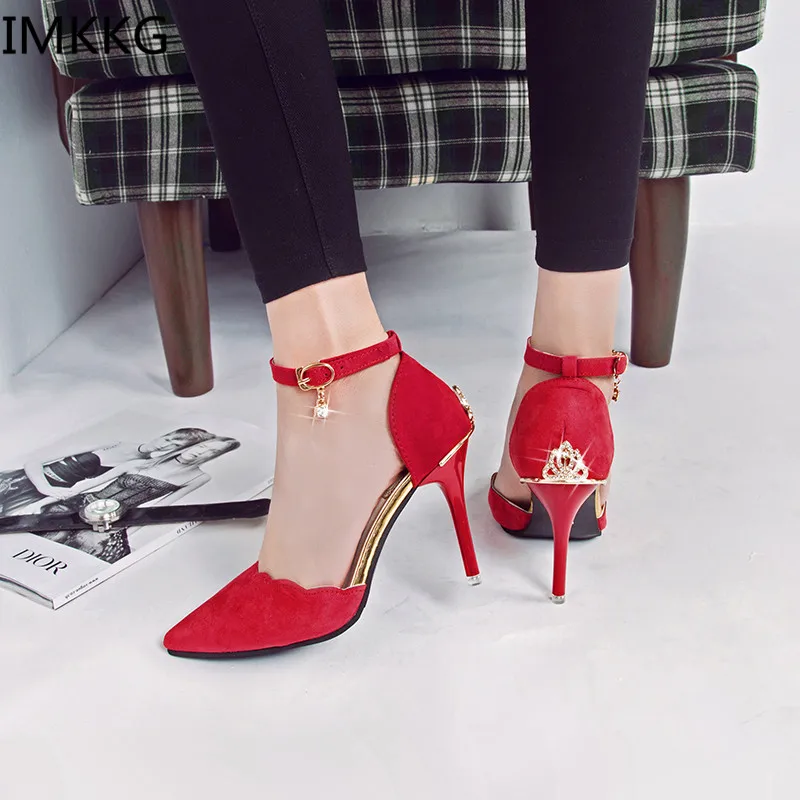 

2017 women pumps high heel sexy pointed toe rhinestone metal decoration shoes women new fashion girls princess shoes g002