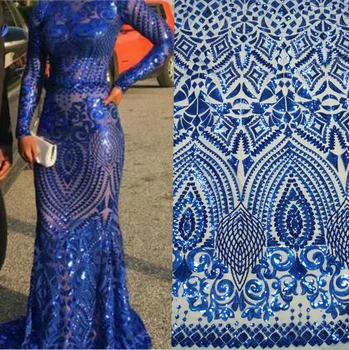 

2019 best High quality African Tulle Noble white/French Green Sequins lace fabric,Embroidered Net mesh lace fabric Nigeria Dress