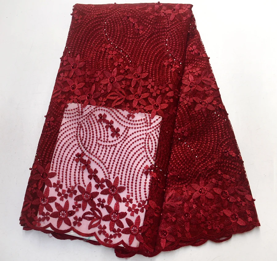 

Latest With beaded French Nigerian Net Lace Fabrics High Quality Tulle African Laces Fabric Wine French Tulle Lace Fabric