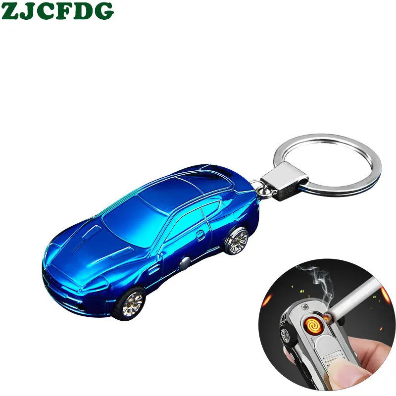 

New Electronic Charging Car Pendant Cigarette Lighter Metal Windproof Keychain Lighter Men's Small Gifts